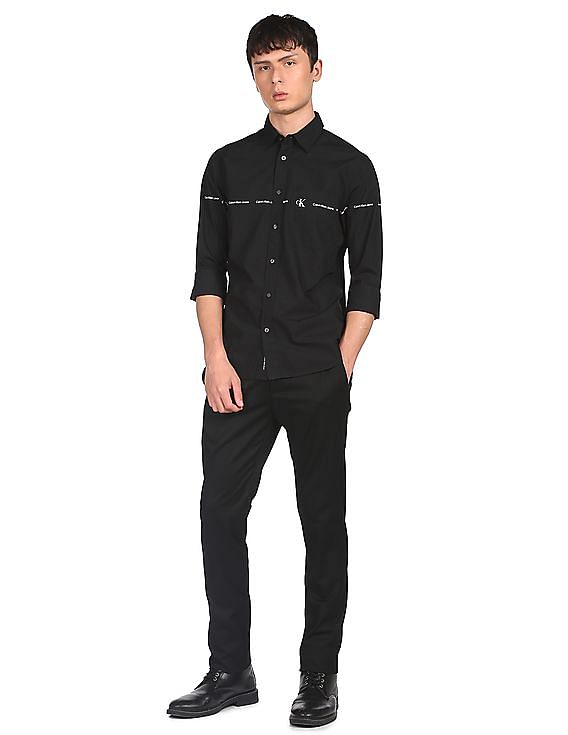 Calvin Klein Jeans Men Printed Casual Black Shirt - Buy Calvin