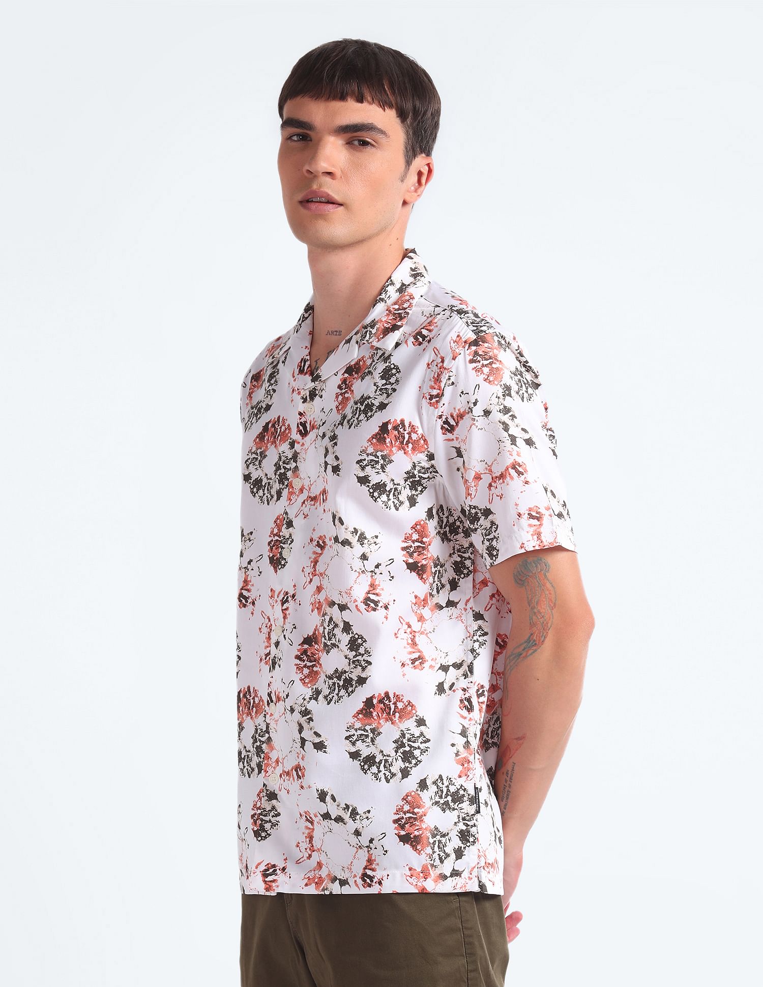 Flying Machine Giza Cotton Abstract Print Shirt
