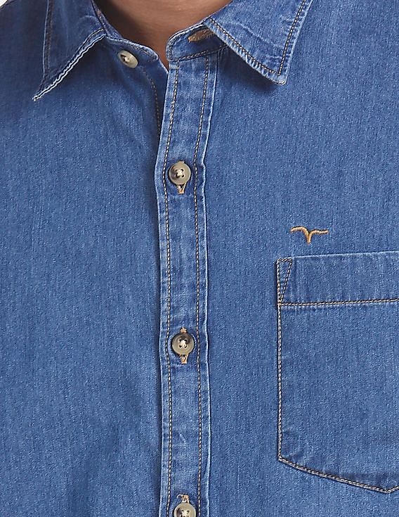 Flying Machine Spread Collar Washed Denim Shirt
