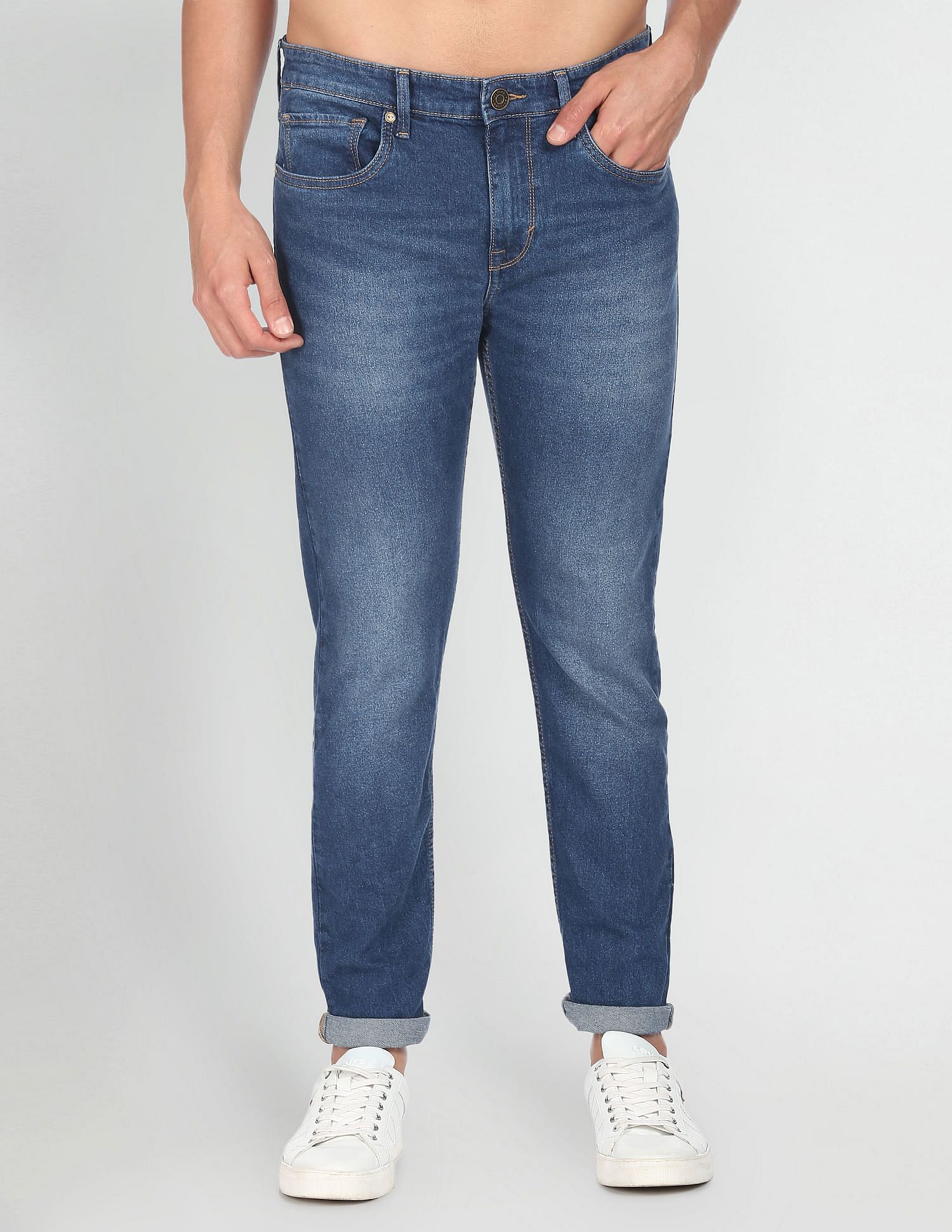 Flying Machine Mid Rise Slash Slim Tapered Fit Jeans