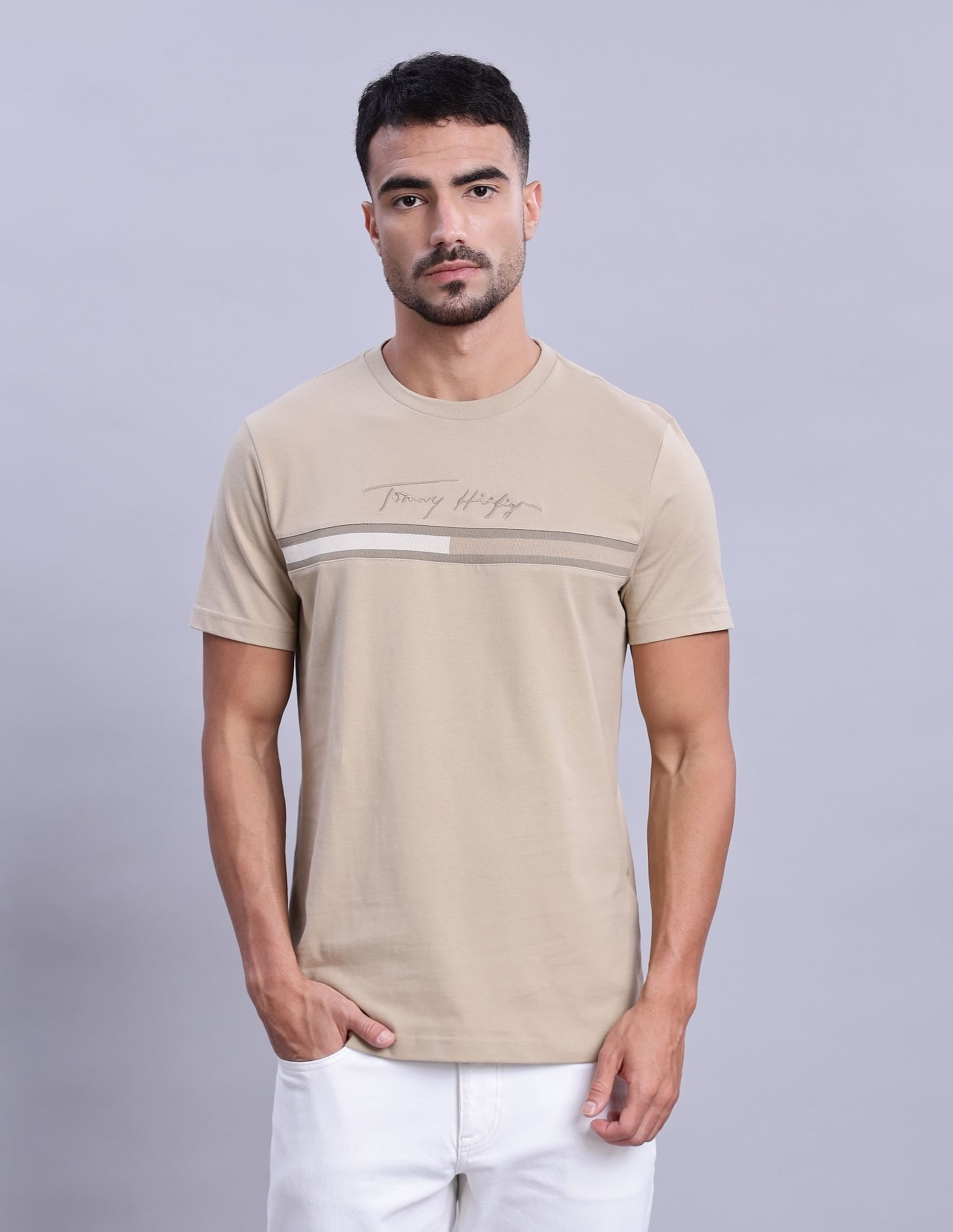 Tommy Hilfiger Mens Beige Logo T-Shirts