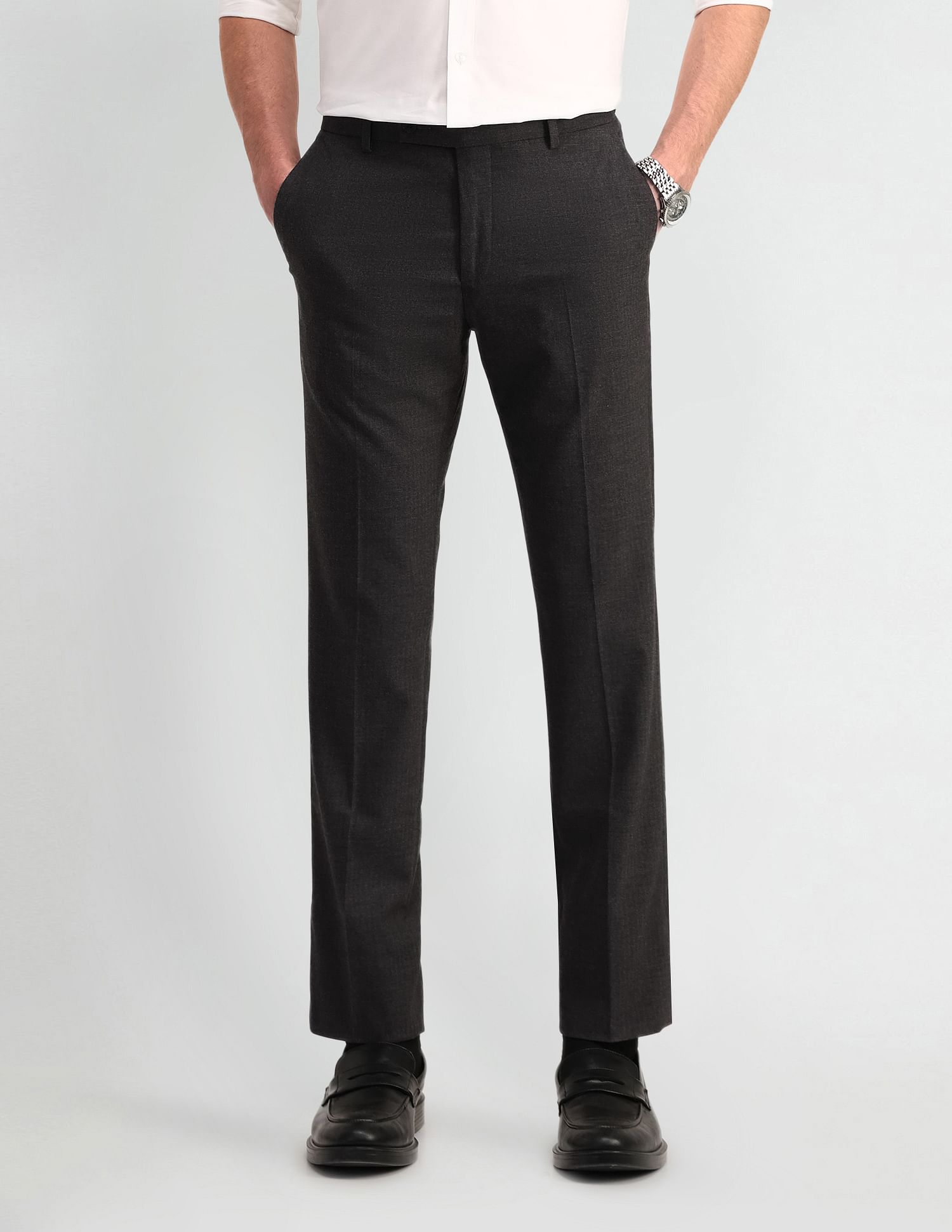 Arrow Slim Fit Flannel-Smart Flex Trousers