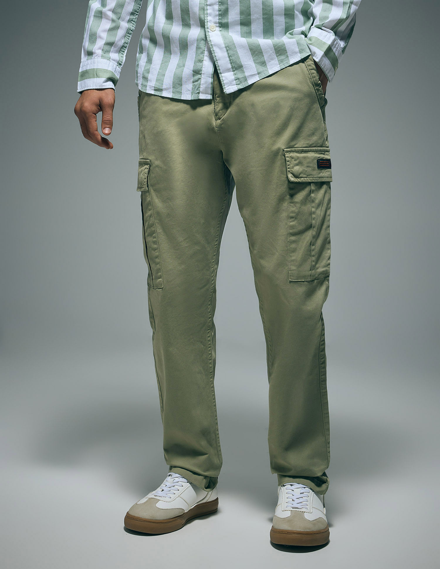 Flying Machine Cotton Stretch Twill Cargo Pants