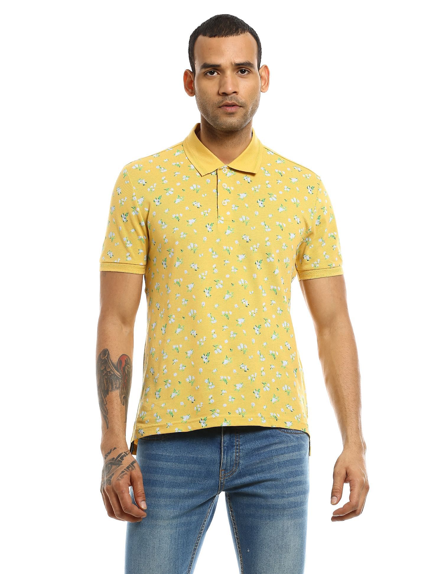 AD by Arvind Floral Print Pique Polo Shirt