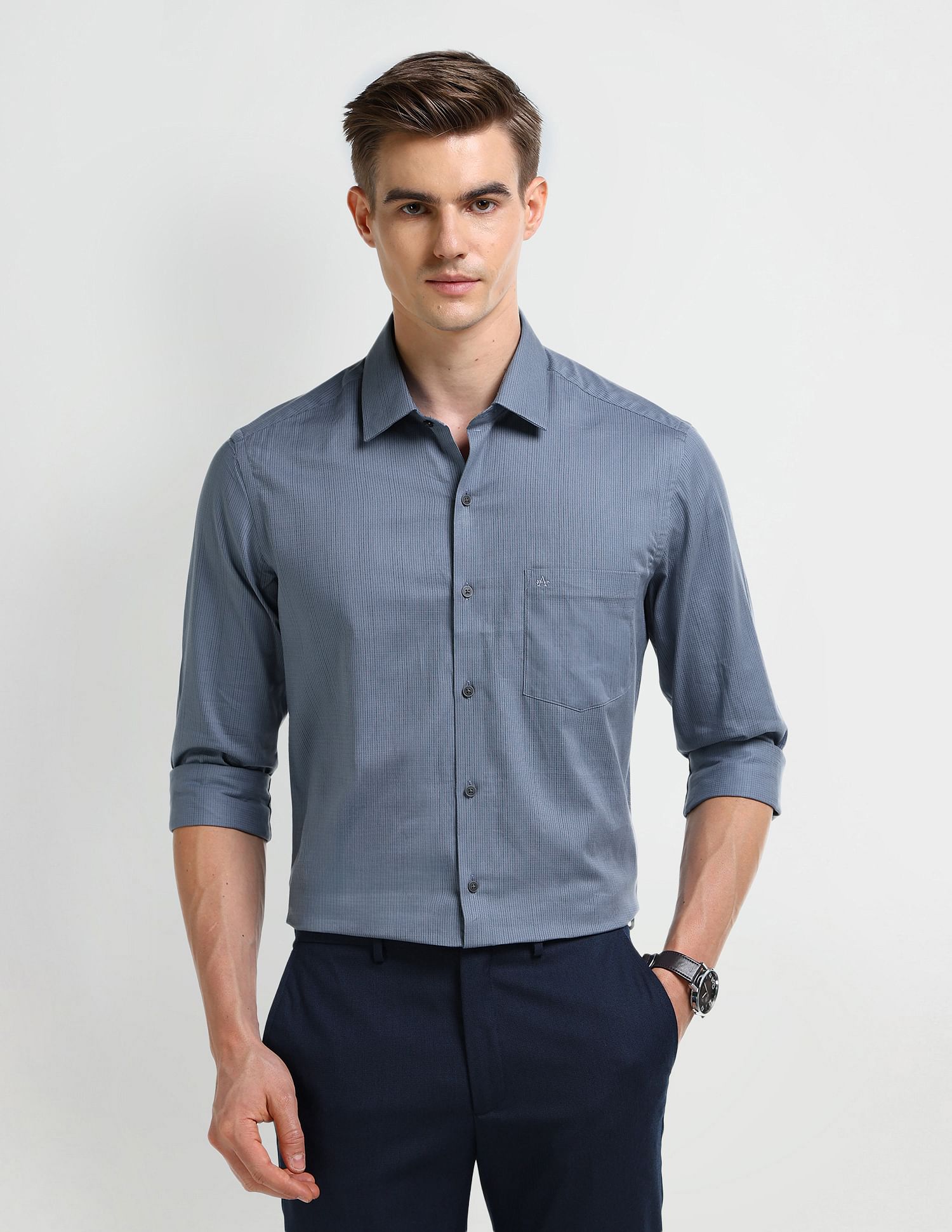 Arrow Manhattan Slim Self-design Dobby Shirt