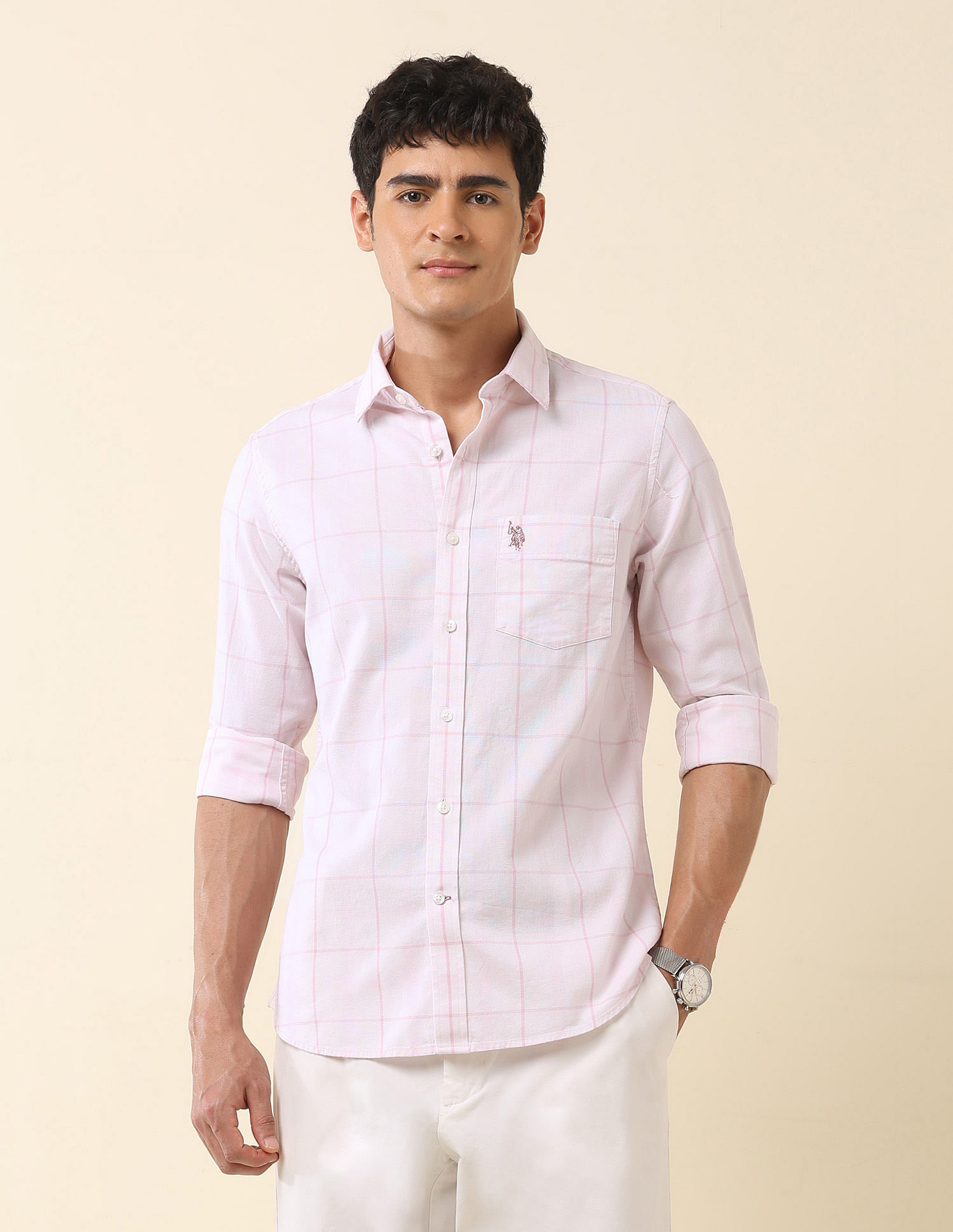 U.S. Polo Assn. Windowpane Checked Tailored Fit Shirt