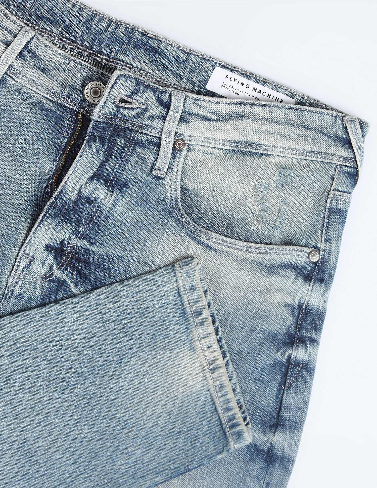 Flying Machine Slash Slim Tapered Fit Italian Jeans