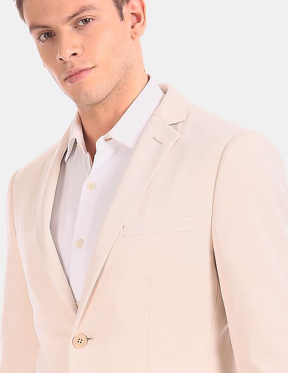 USPA Tailored Men Beige Slim Fit Solid Formal Blazer