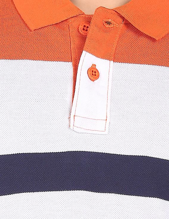 U.S. Polo Assn. Men Orange And Navy Striped Short Sleeve Polo Shirt