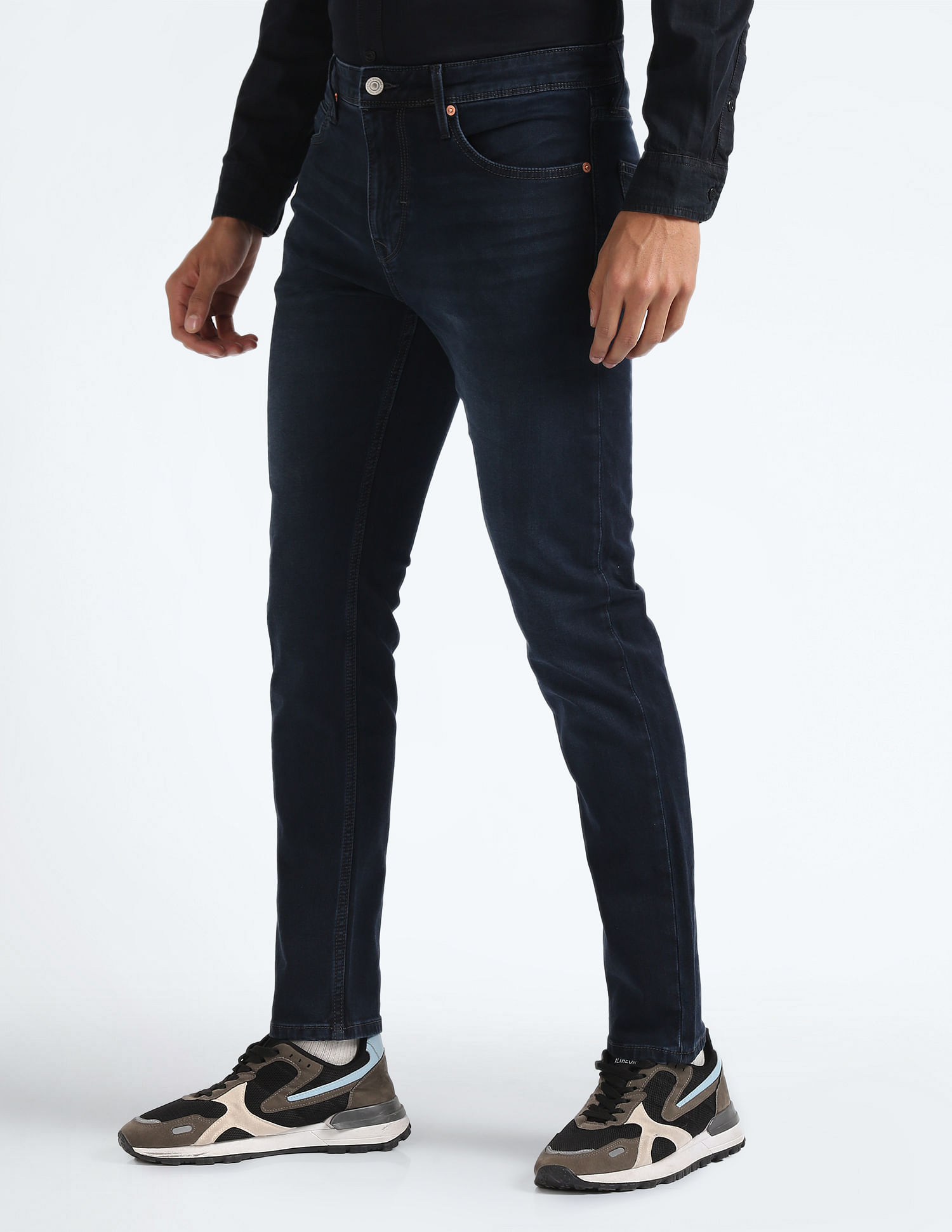 Flying Machine Mid Rise Slash Slim Tapered Jeans