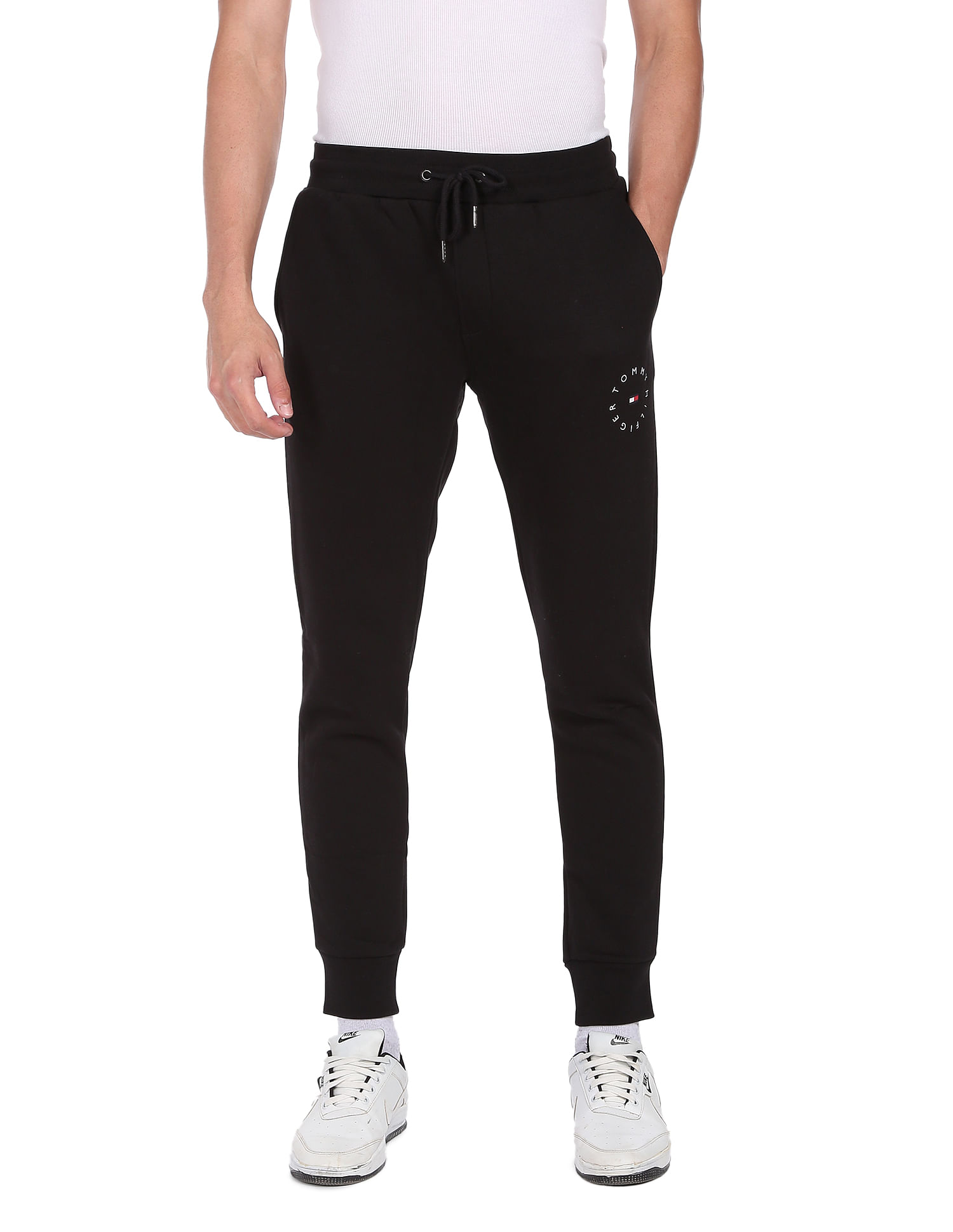 Tommy Hilfiger Men Black Mid Rise Roundall Graphic Sweatpants