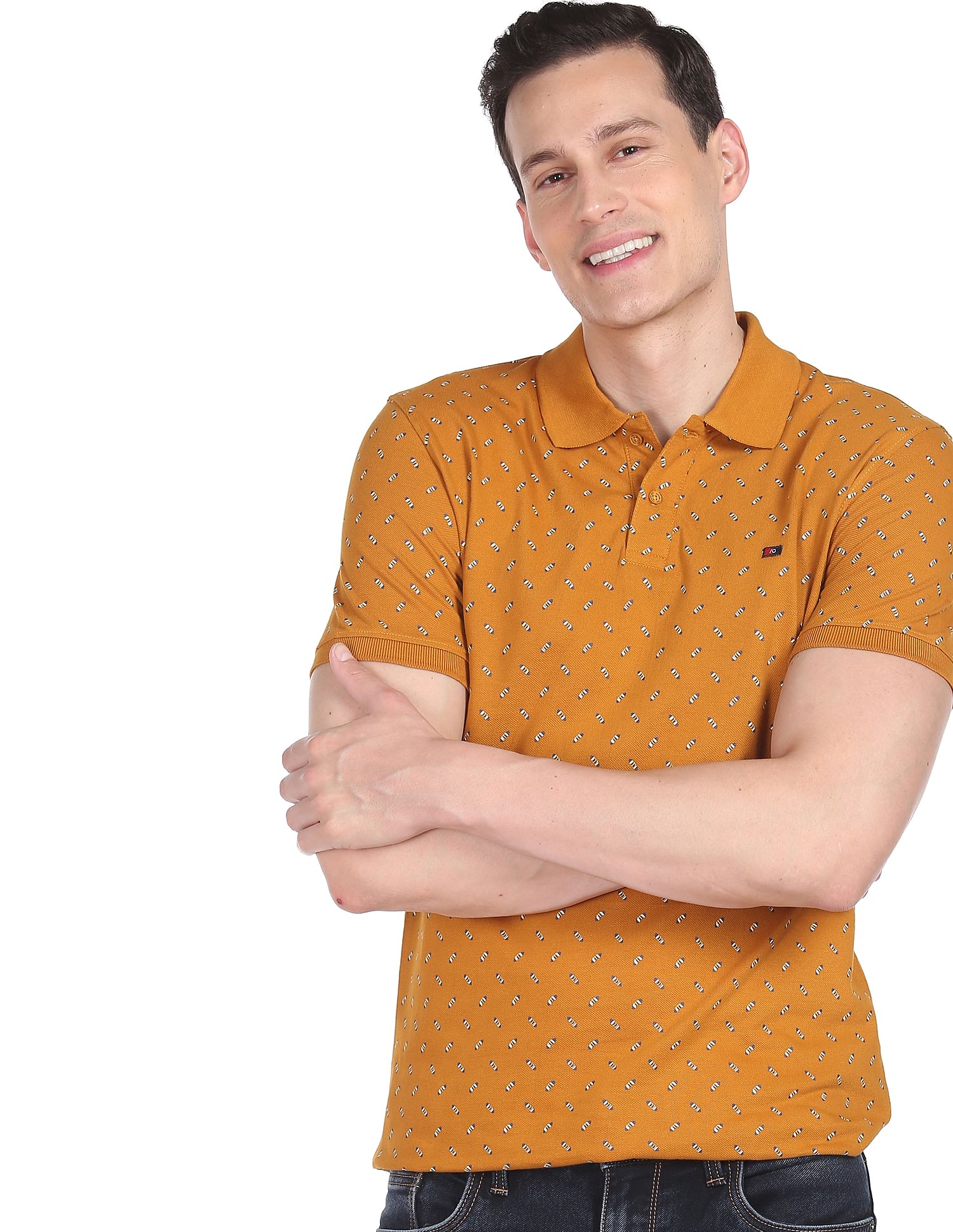 AD by Arvind Cotton Abstract Print Polo Shirt