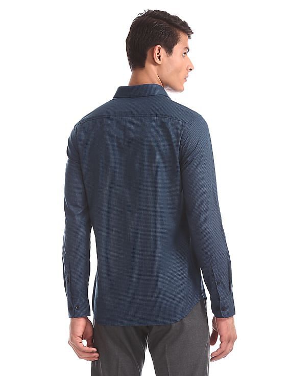 USPA Tailored Blue Tailored Regular Fit Checked Shirt