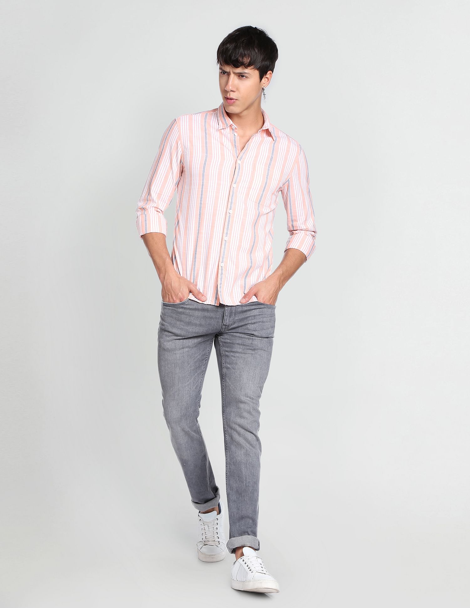 Flying Machine Vertical Stripe Slim Fit Shirt