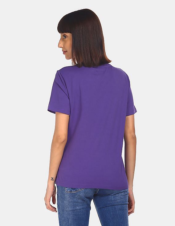 Calvin Klein Women Violet Glitter Monogram Print T-Shirt