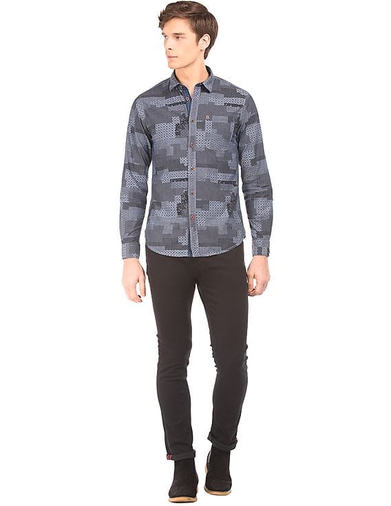 Buy Arrow Blue Jeans Company Combination Print Slim Fit Shirt