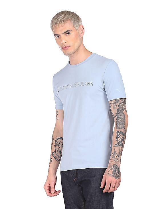 Buy Calvin Klein Men Blue Crew Neck Brand Print T-Shirt - NNNOW.com