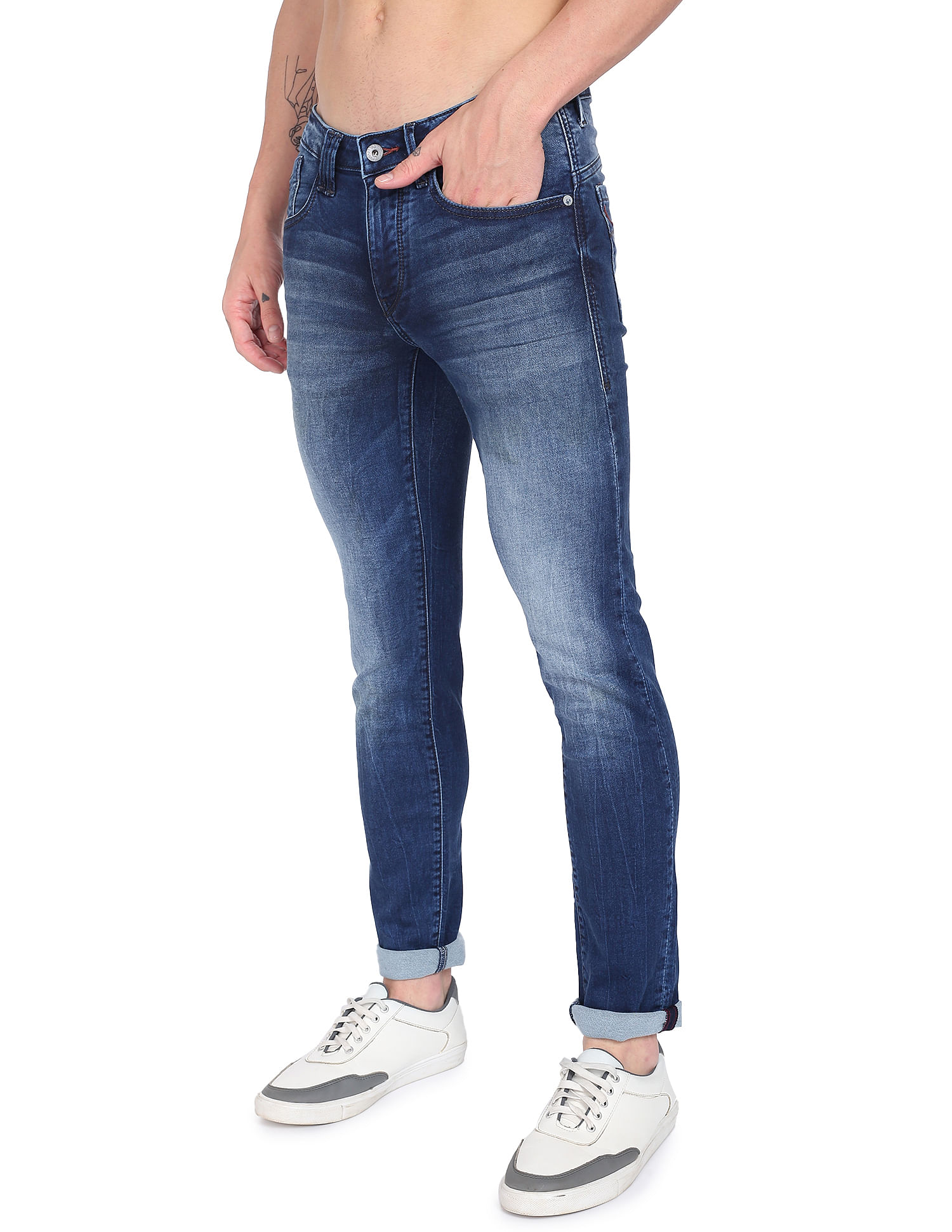 Flying Machine Mid Rise Clean Look Stone Wash Jeans