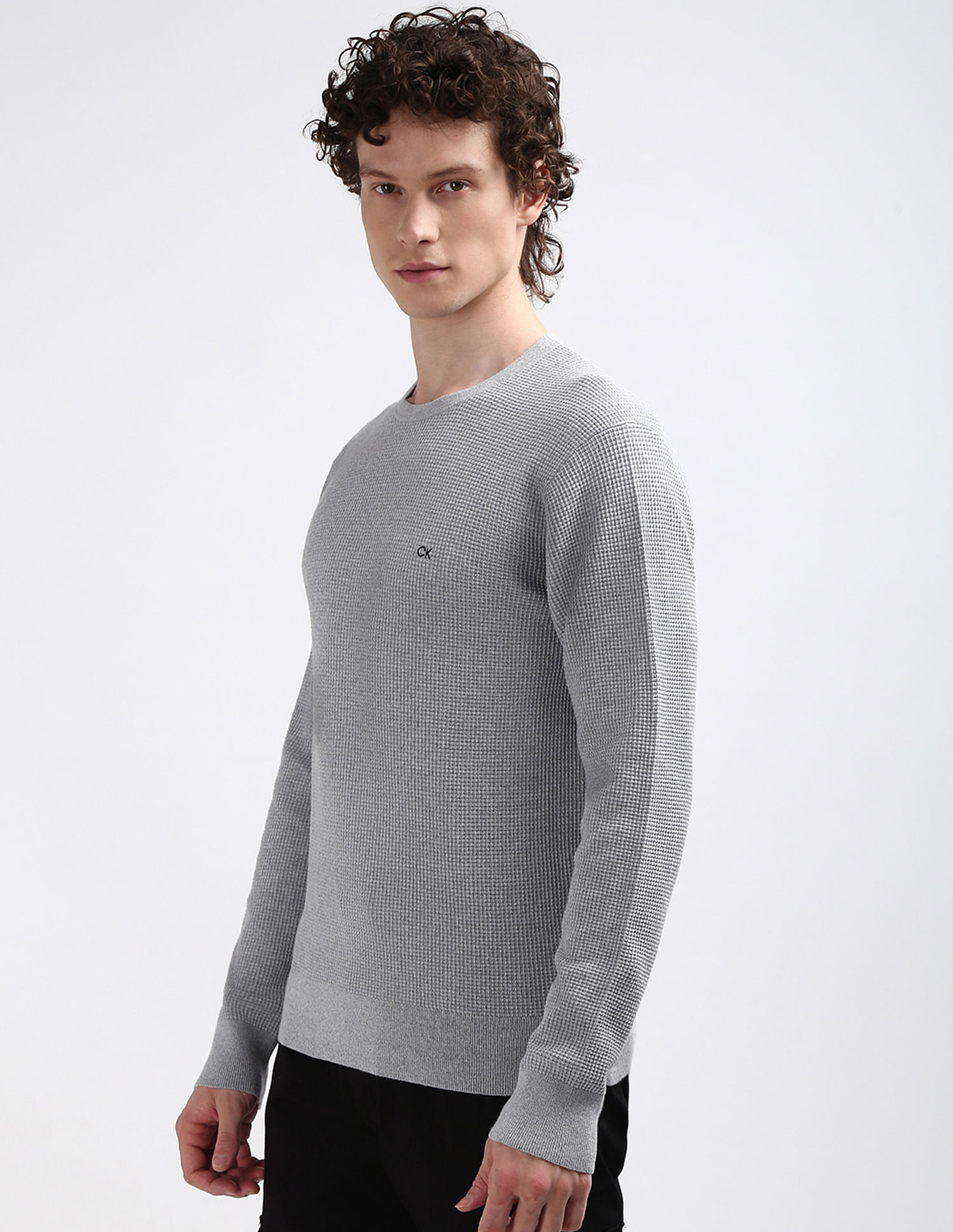 Calvin Klein Crew Neck Patterned Knit Sweater