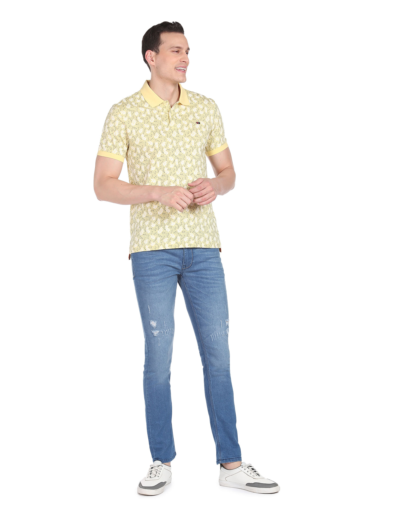 AD by Arvind Cotton Tropical Print Polo Shirt