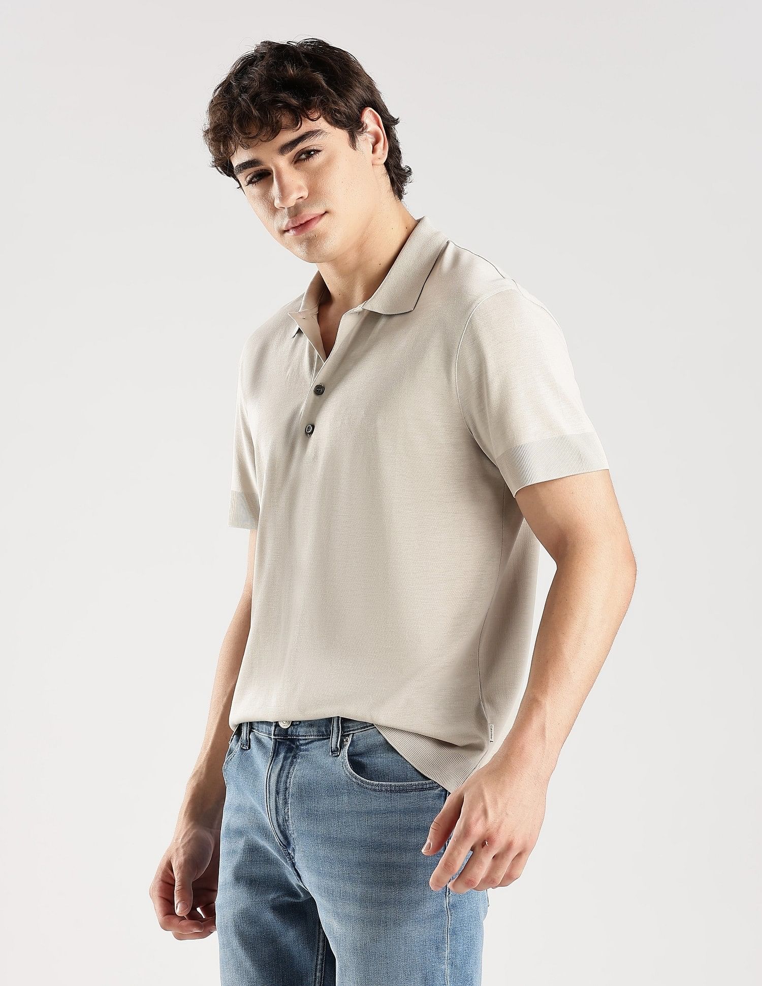 Calvin Klein Jeans Solid Regular-Fit Lyocell Polo T-Shirt