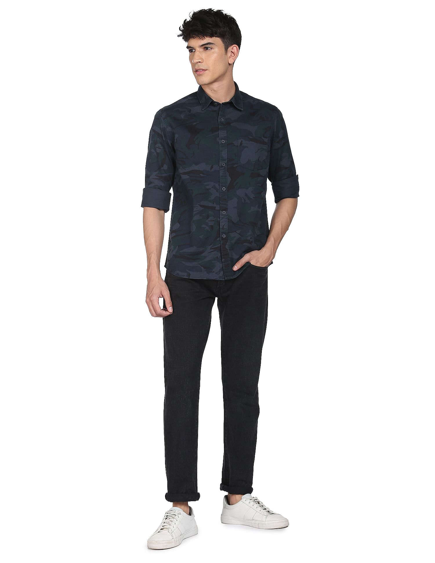 Flying Machine Twill Weave Camouflage Print Shirt