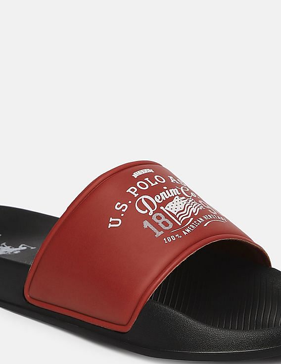 Black and best sale red polo slides