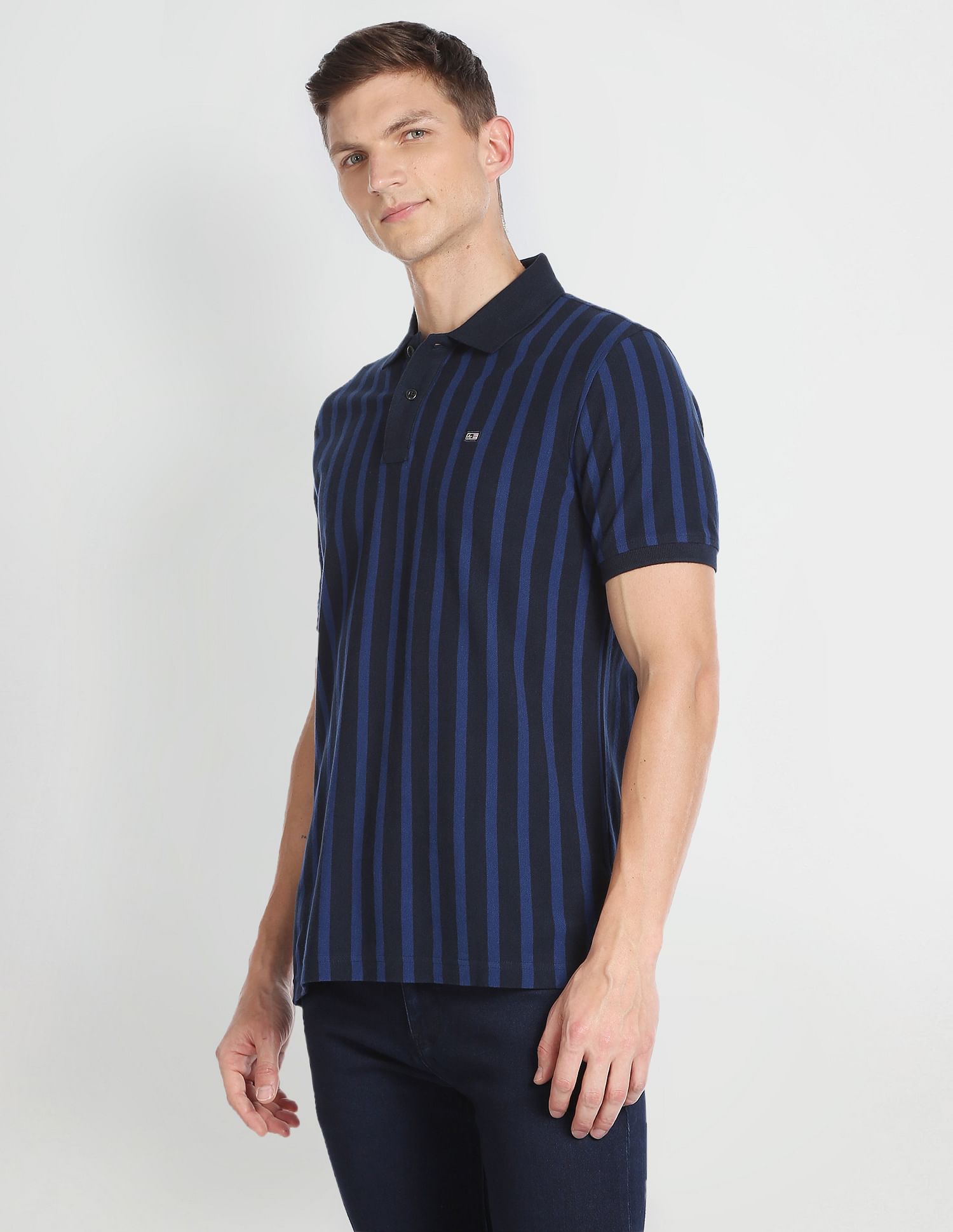 Arrow Sports Vertical Stripe Pique Polo Shirt