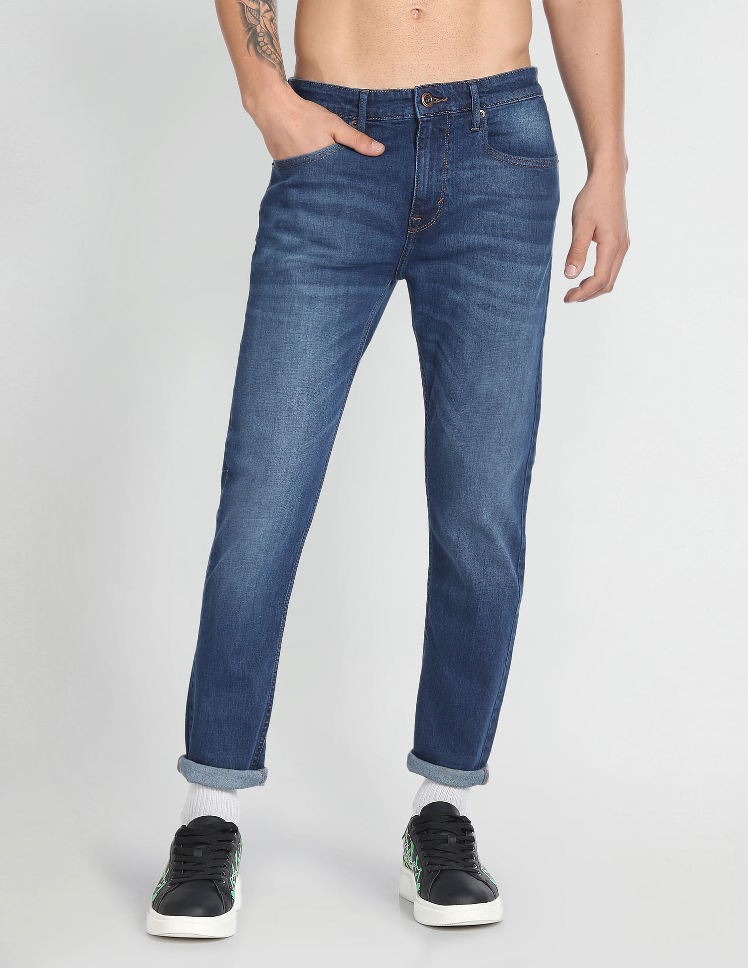 Flying Machine Slash Slim Tapered Dark Wash Jeans