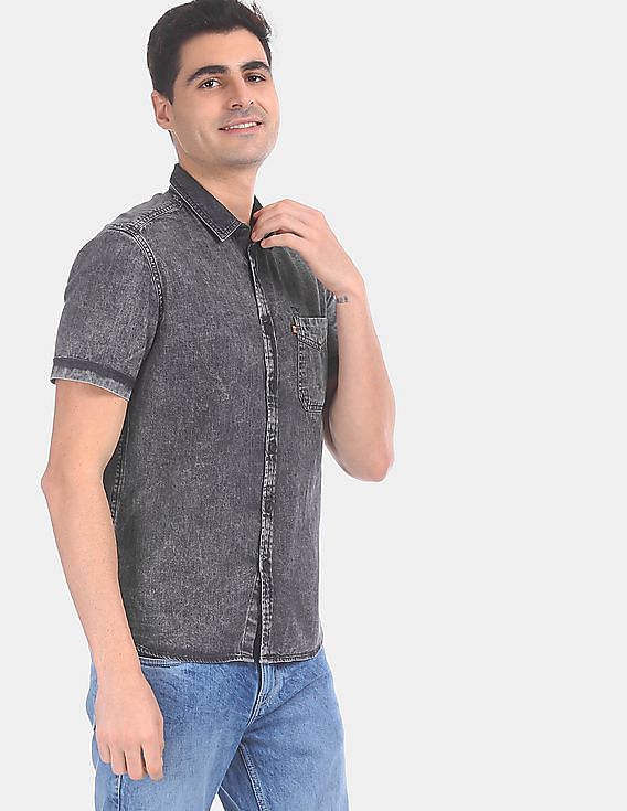 Flying Machine Short Sleeve Washed Denim Shirt