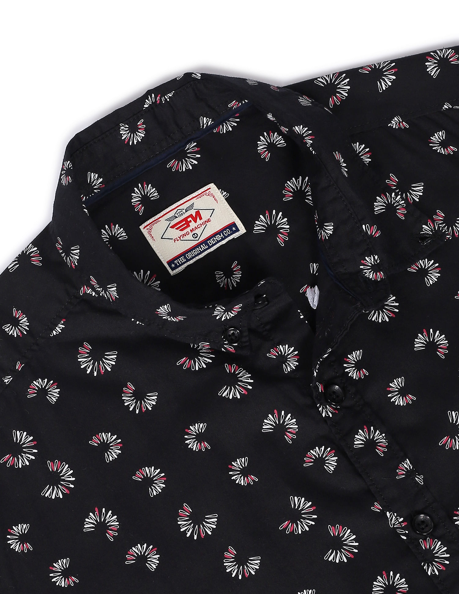 Black Mens Floral Shirt Casual Button Down Long Sleeve Flower Printed Shirt