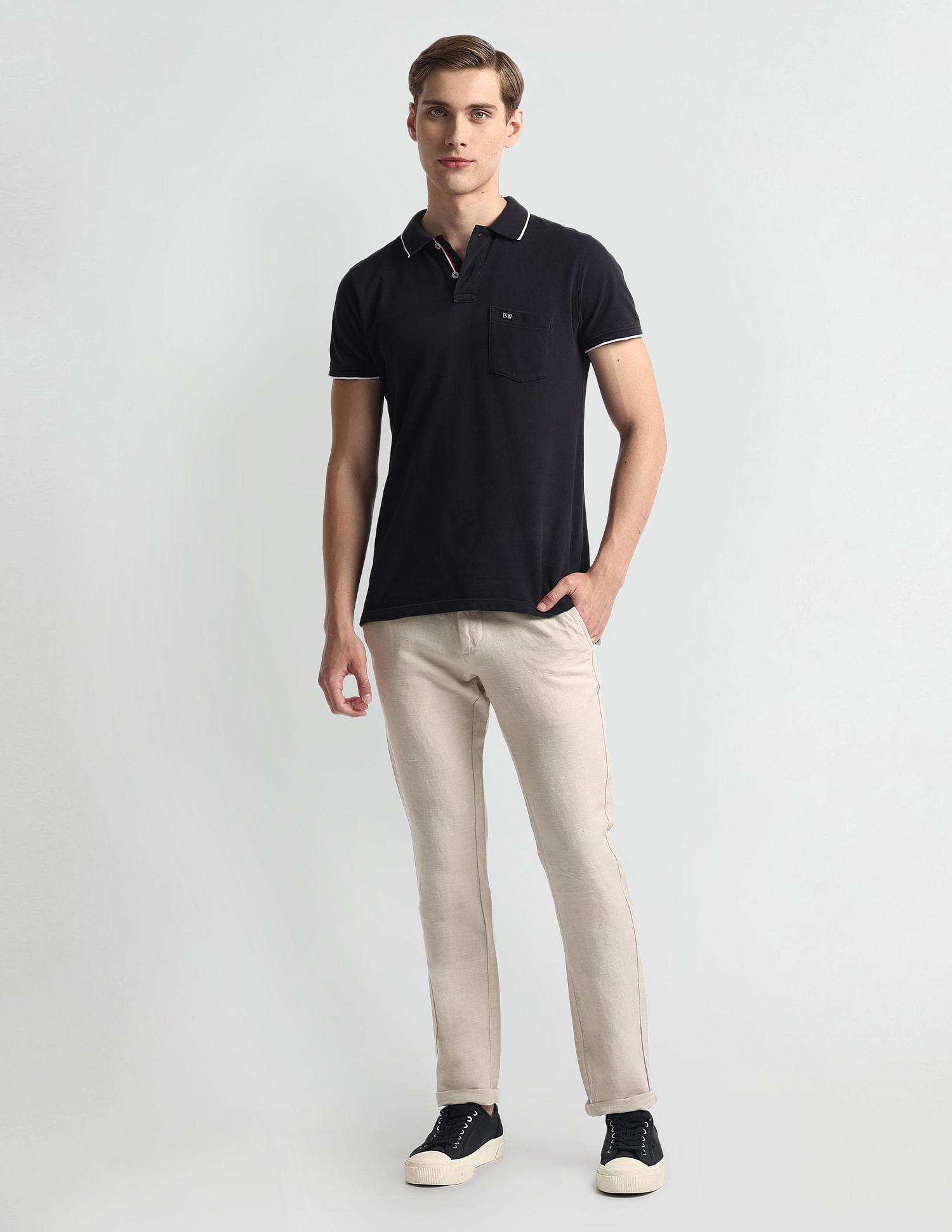 Arrow Sports Cotton Linen Mid Rise Trousers