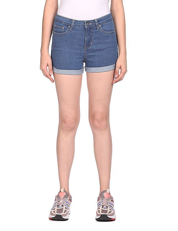 Aeropostale Women Blue High Rise Denim Shorts