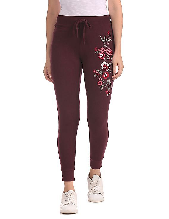 Aeropostale Floral Embroidered Drawstring Waist Lounge Pants