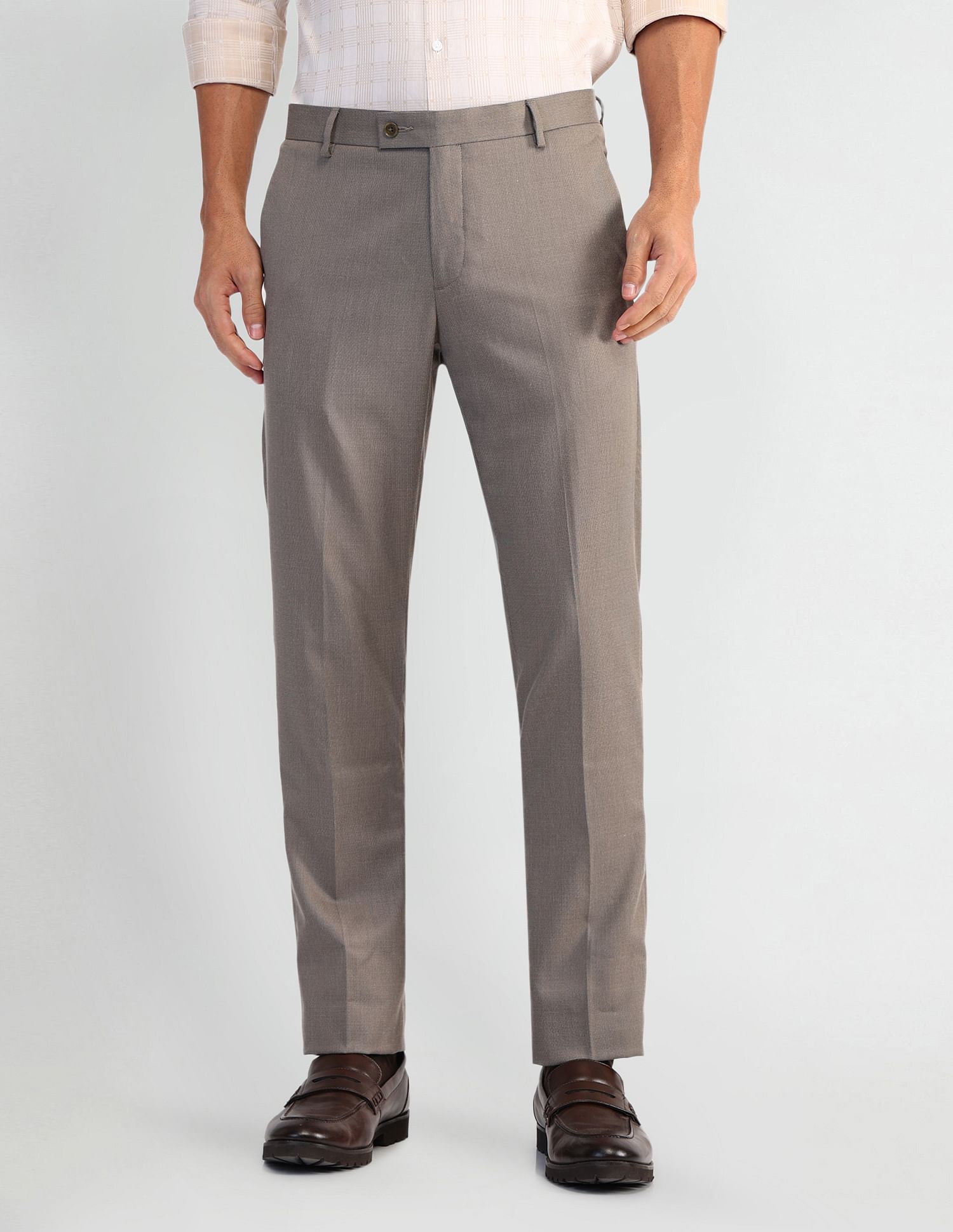 Arrow Patterned Dobby Flat Front Trousers