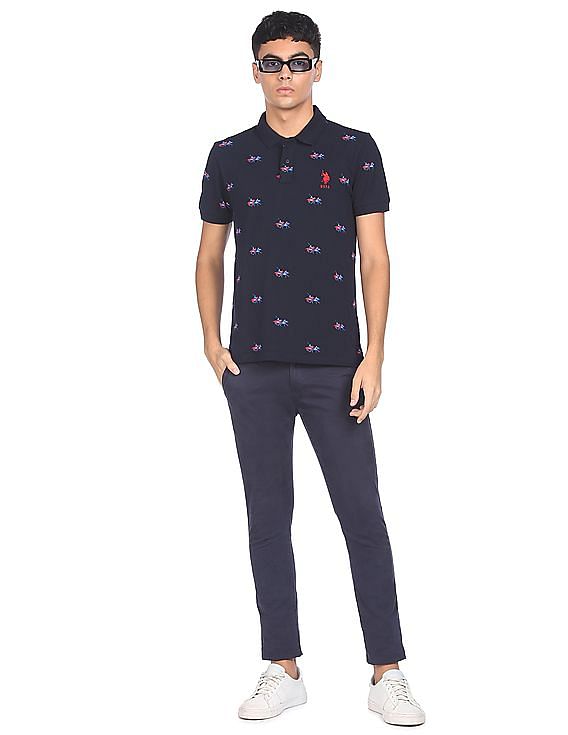 U.S. Polo Assn. Ribbed Collar Logo Print Polo Shirt