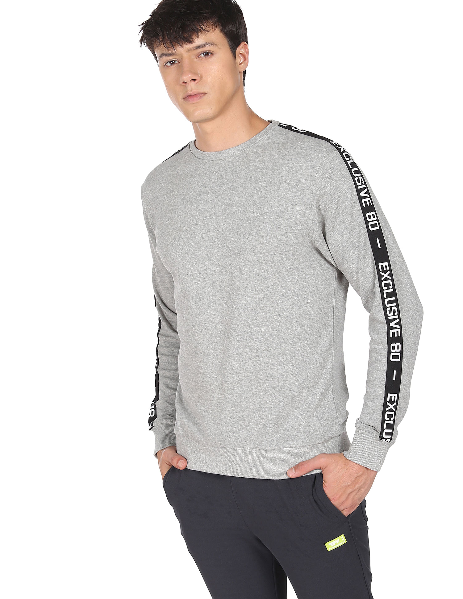 Buy Flying Machine Brand Tape Heathered Sweatshirt NNNOW