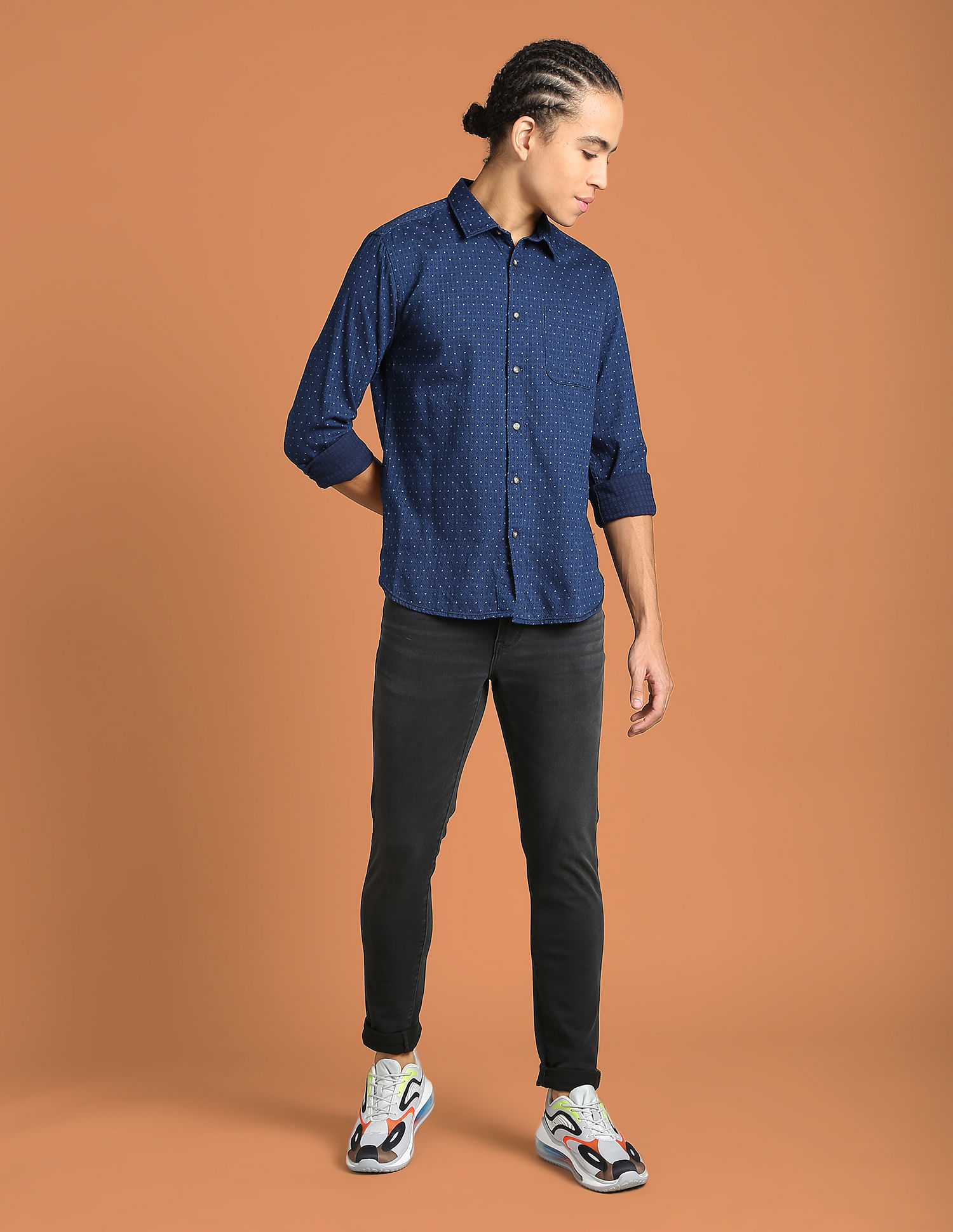 Flying Machine Patterned Print Twill Cotton Shirt