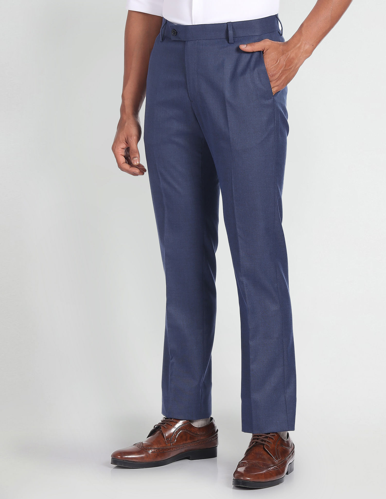 Buy Arrow Black Regular Fit Flat Front Trousers for Men's Online @ Tata CLiQ