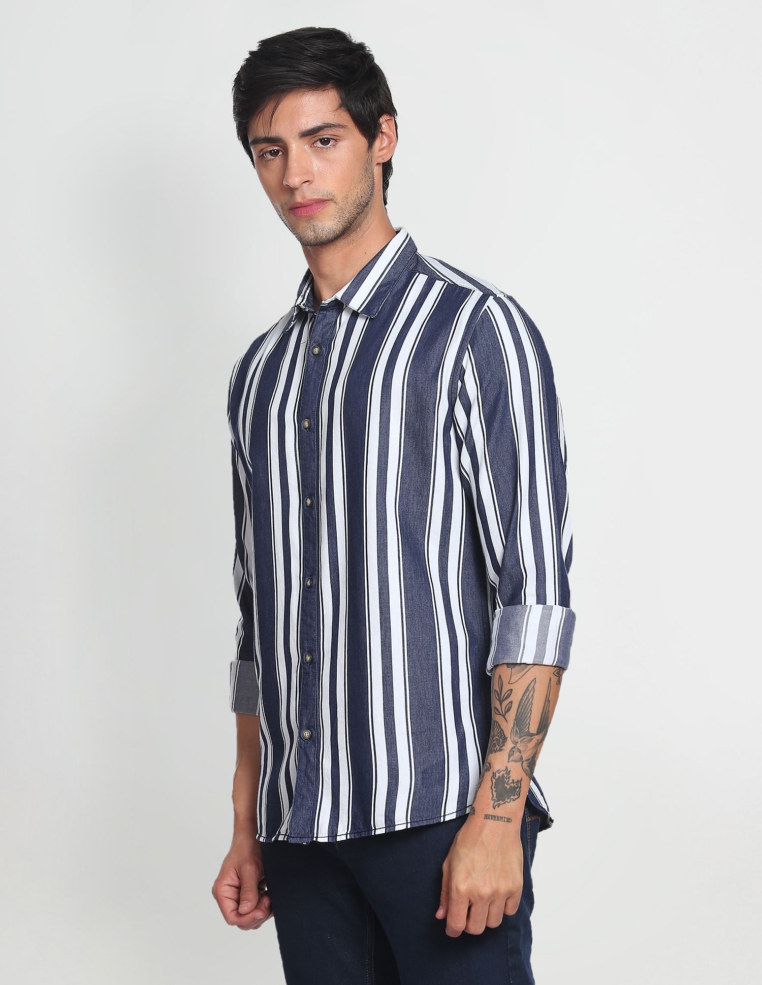 Flying Machine Vertical Stripe Twill Shirt