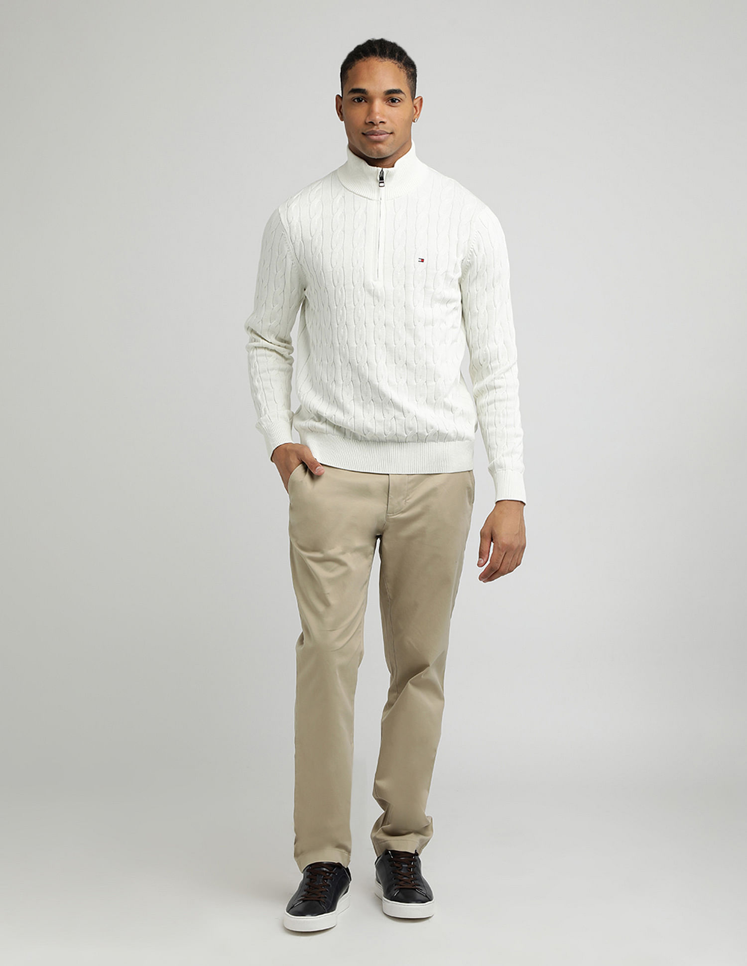 Tommy Hilfiger Classic Cotton Cable Zip Mock Sweatshirt