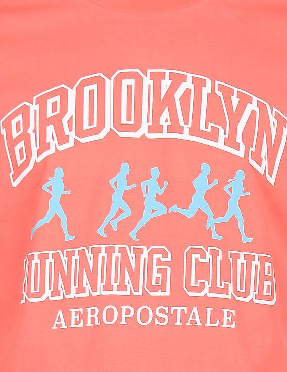 Aeropostale Men Coral Crew Neck Cotton Brand Print T-Shirt