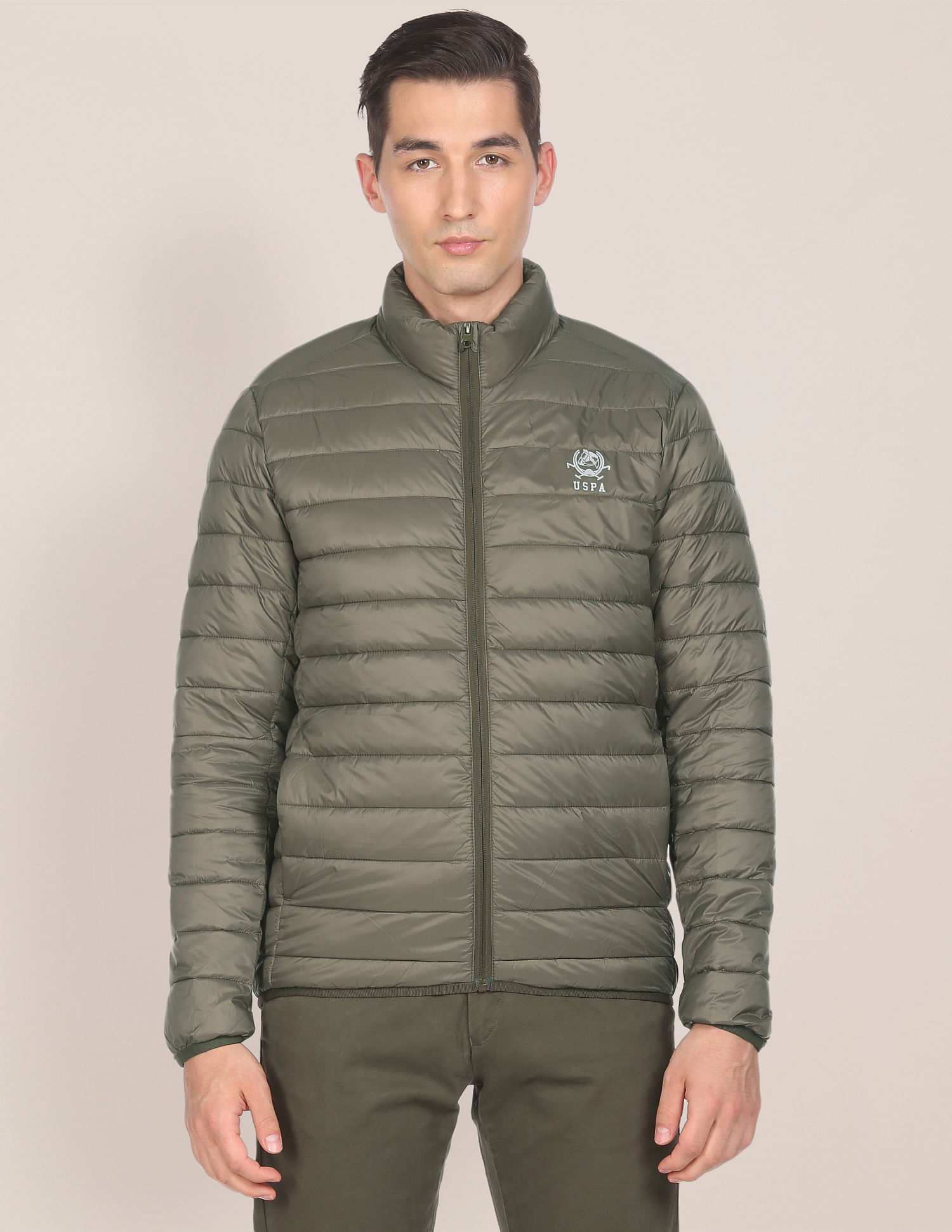 U.S. Polo Assn. High Neck Nylon Solid Puffer Jacket