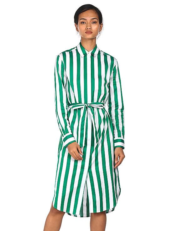 tommy hilfiger green striped dress Tommy Hilfiger Womens Striped Maxi Shirt Dress, Green main image 0