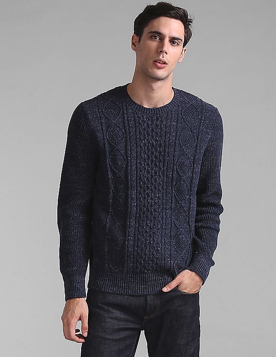 Buy GAP Men Men Blue Cable Knit Crewneck Pullover Sweater NNNOW