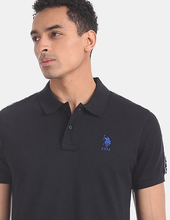U.S. Polo Assn. Black Brand Taping Patterned Knit Polo Shirt