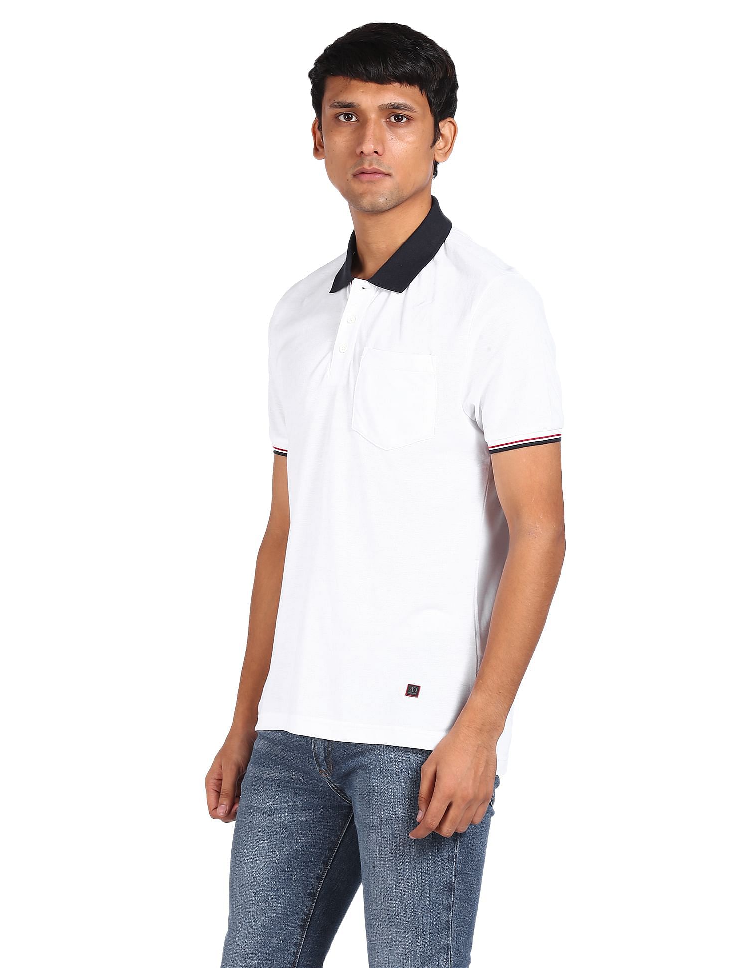 AD by Arvind Cotton Solid Polo Shirt