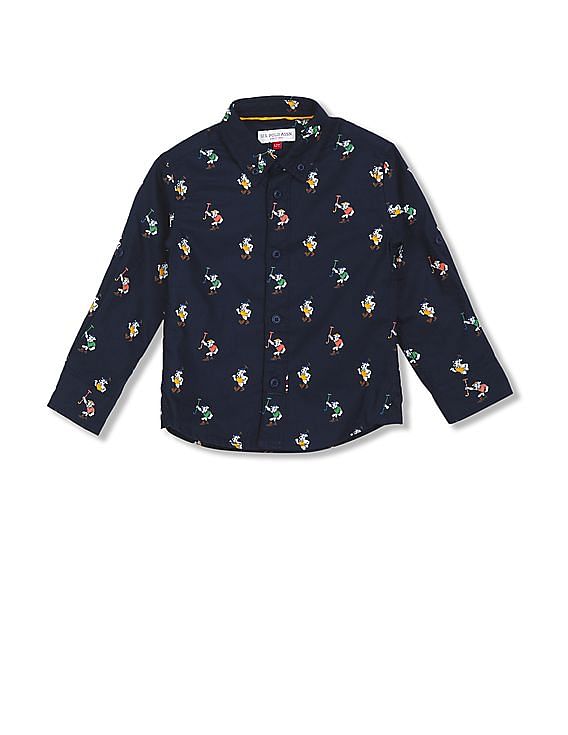 U.S. Polo Assn. Kids Boys Button Down Collar Printed Shirt