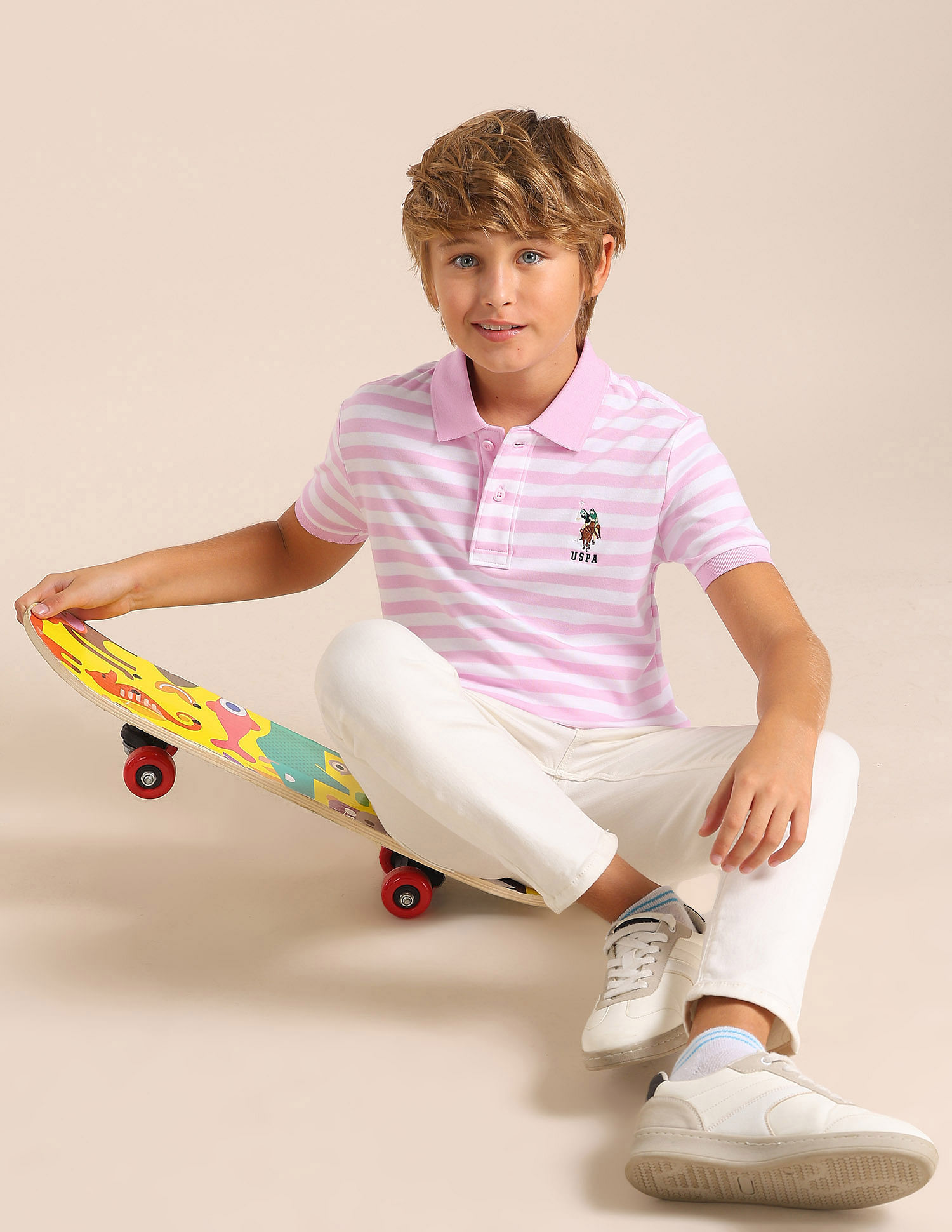U.S. Polo Assn. Kids Boys Horizontal Striped Regular Fit Polo T shirt
