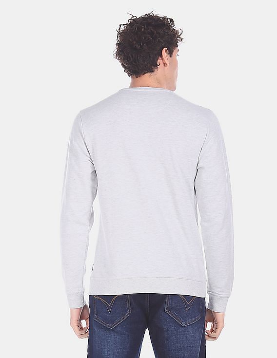 Flying Machine Ribbed Crew Neck Printed Sweatshirt